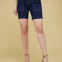 Life With Pockets Navy Denim Regular Fit Mid Rise Shorts-image-90