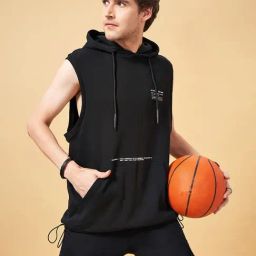 Street 808 by Pantaloons Jet Black Boxy Fit Sleeveless Hooded Sweatshirt-image-23