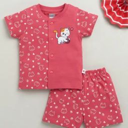 Bumzee Red Cotton PrintedJhabla With Short for Boys-image-5