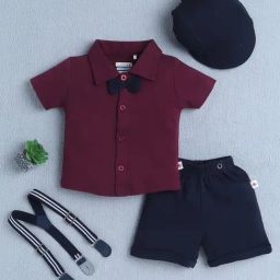 Bumzee Maroon Cotton SolidShirt Set for Boys-image-111