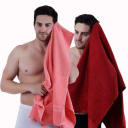 Dollar Salmon Pink & Carmine 400 GSM 100% Cotton Bath Towels - Set of 2-image-98
