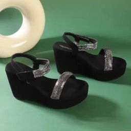 Truffle Collection Women's Black Ankle Strap Wedges-25