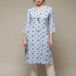 Rangriti Blue Printed Straight Kurta-image-10