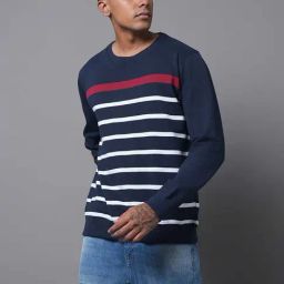 High Star Navy Regular Fit Striped Sweatshirt-0