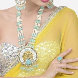 Zaveri Pearls Turquoise White Meenakari Multistrand Pearls Necklace Earring & Ring Set-ZPFK15488-0