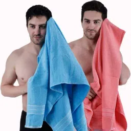 Dollar Electric Blue & Salmon Pink 400 GSM 100% Cotton Bath Towels - Set of 2-image-80