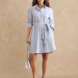 RAREISM Blue Cotton Striped Long Sleeves Dress-picture-47
