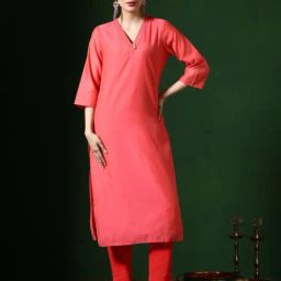Jaipur Kurti Coral Chanderi Silk Solid Kurta-picture-11