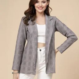 SELVIA Grey Checks Jacket With Inner Top-image-56
