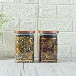 Femora Golden Borosilicate Glass Kitchen Storage Jar With Airtight Steel Lid (1.1 L) - Set of 2-image-14