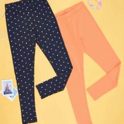 YU by Pantaloons Kids Navy & Orange Cotton Printed Leggings (Pack of 2)-image-96