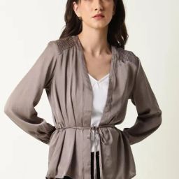 RAREISM Beige Polyester Solid Shrug-image-17