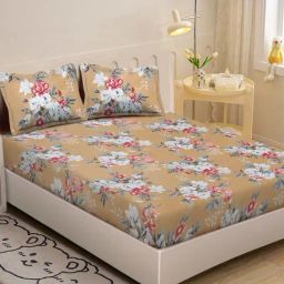 Klotthe Yellow 300 TC Polycotton Single Elastic Bedsheet with 2 Pillow Covers-image-31