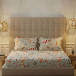Urban Space New Serene Florence Grey Cotton 200 TC Bedsheet With 2 Pillow Cover-48