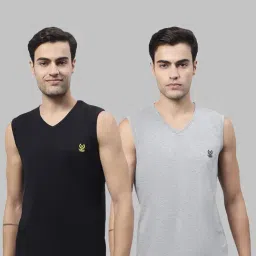 Vimal Jonney Black & Grey Sleeveless Lounge T-Shirt - Pack of 2-image-82