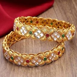 Karatcart Antique Gold-Plated Floral Design Multicolor Stone Studded Bangles for Women - Set of 2-3