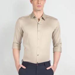 Arrow Newyork Beige Cotton Slim Fit Shirt-image-58