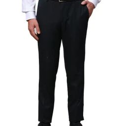 Raymond Dark Green Slim Fit Self Design Flat Front Trousers-picture-15