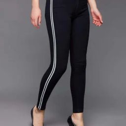 Miss Chase Black Twill Tape Detailing Clean Look Acid Wash Crop Length Stretchable Denim Jeans-image-68