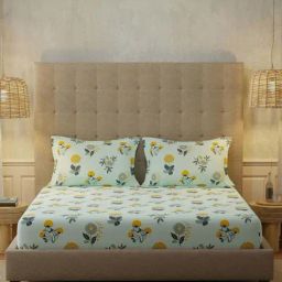 Urban Space New Serene Radiance Sky Blue Cotton 200 TC Bedsheet With 2 Pillow Cover-image-83
