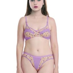 AROUSY Purple Cotton Printed Bra Panty Set-image-61