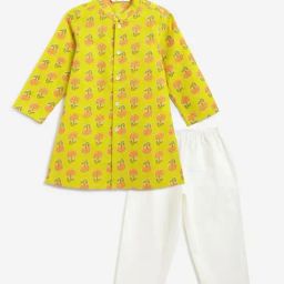 Campana Boys Lime Green Cotton Regular Fit Kurta with Pyjama Set-picture-0