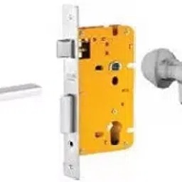 Dorset 60 mm Lever Handle Lock Set with Both Side Key Cylinder Silver Chrome ML PIE OR image 1