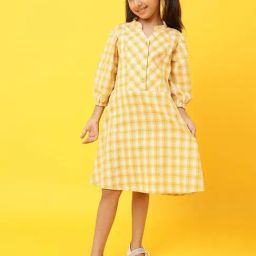 Tales & Stories Kids Yellow & White Chequered Dress-image-15
