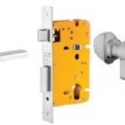 Dorset 70 mm Lever Handle Lock Set with Both Side Key Cylinder Silver Chrome ML PIE OR image 1