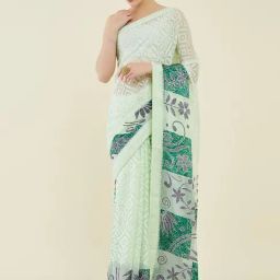 Soch Green Printed Saree With Unstitched Blouse-image-33