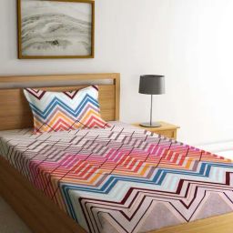 Klotthe Multicolor Cotton Blend 300 TC Single Bedsheet With 1 Pillow Cover-image-75