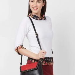 Caprese SHELBY Red & Black Color Block Medium Sling Handbag-image-99