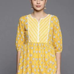 Libas Yellow Cotton Floral Kurti-image-19