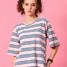 V-Mart Striped Round Neck Drop-Shoulder Sleeves Regular Fit T-shirt-picture-12