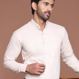 Indian Needle Cream Regular fit Solid Shirt-image-78