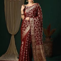 Saree Mall Maroon Woven Sarees With Unstitched Blouse-image-35