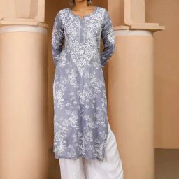 House of Chikankari Grey Embroidered Straight Kurta-picture-38