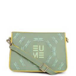 Eume Dragonfly Basil Green Leather Printed Double Sling Handbag with Pouch-image-9