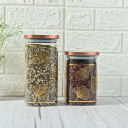 Femora Golden Borosilicate Glass Kitchen Storage Jar With Airtight Steel Lid (1.1 L) - Set of 4-image-13