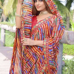 Lookmark Leheriya Printed Pure Georgette Leheriya Saree with Blouse Piece-picture-11
