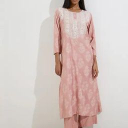Zuba by Westside Dusty Pink Floral Printed Straight Kurta-10