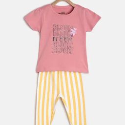 MINIKLUB Kids Pink & Yellow Graphic Print Top with Leggings-image-69