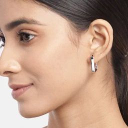 Zavya 92.5 Sterling Silver Geometrical Rhodium-Plated Hoops for Women-image-5