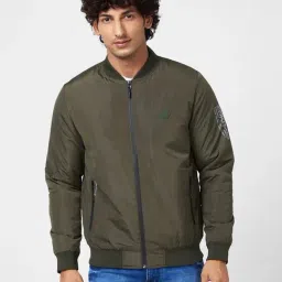 Spykar Olive Puffer Jacket With Sleeve & Zipper Pocket Printed Detail-image-75
