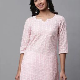Aurelia Pink Embroidered Straight Short Kurti-image-80