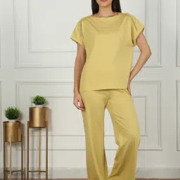 Sweet Dreams Mustard Rayon Solid Pyjama Set-picture-1