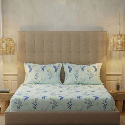 Urban Space New Serene Whisper Mint Blue Cotton 200 TC Bedsheet With 1 Pillow Cover-image-87
