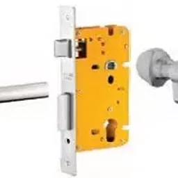 Dorset 70 mm Lever Handle Lock Set with Both Side Key Cylinder Silver Chrome ML CAR OR image 1