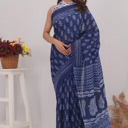Vanedik Floral Pure Cotton Block Print Saree-image-37
