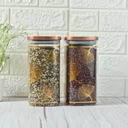 Femora Golden Borosilicate Glass Kitchen Storage Jar With Airtight Steel Lid (1.5 L) - Set of 2-image-101